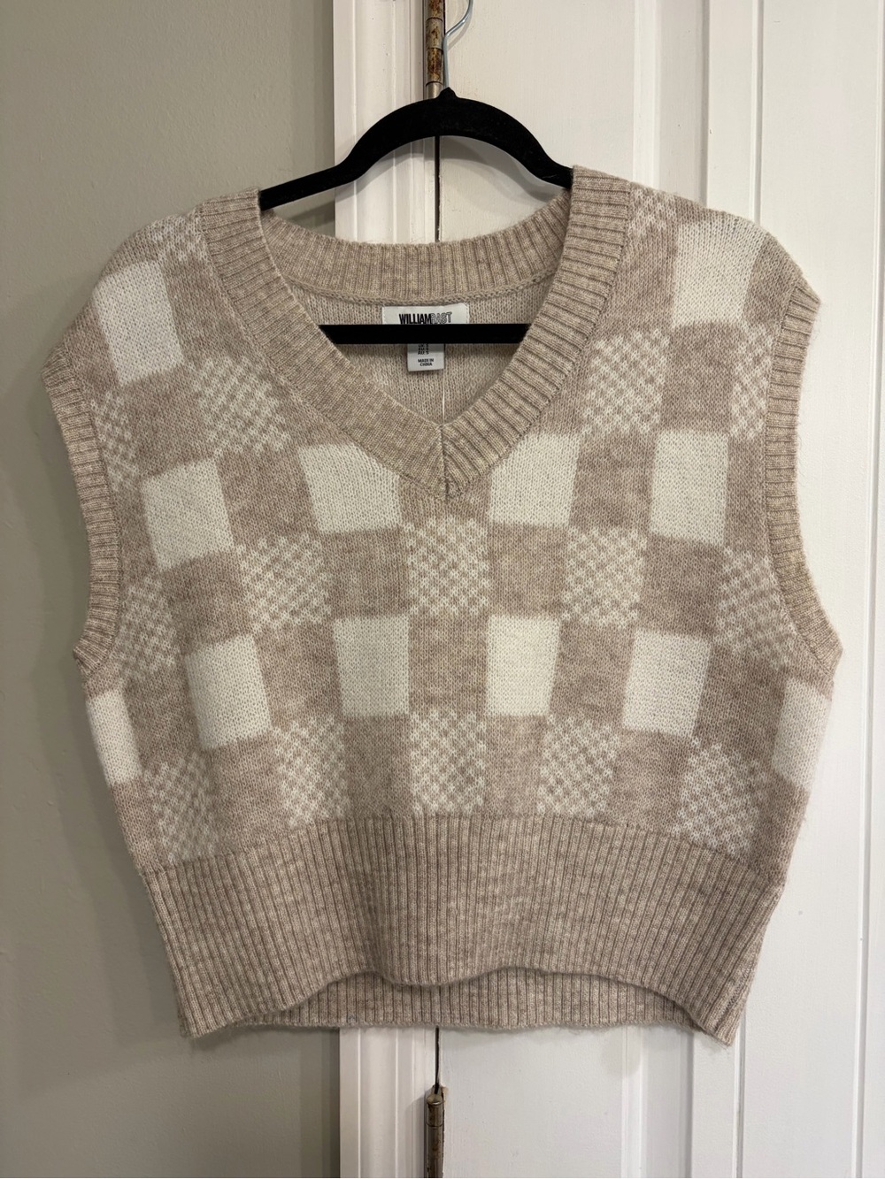 William Rast Beige & Ivory Checker V-Neck Sweater Vest